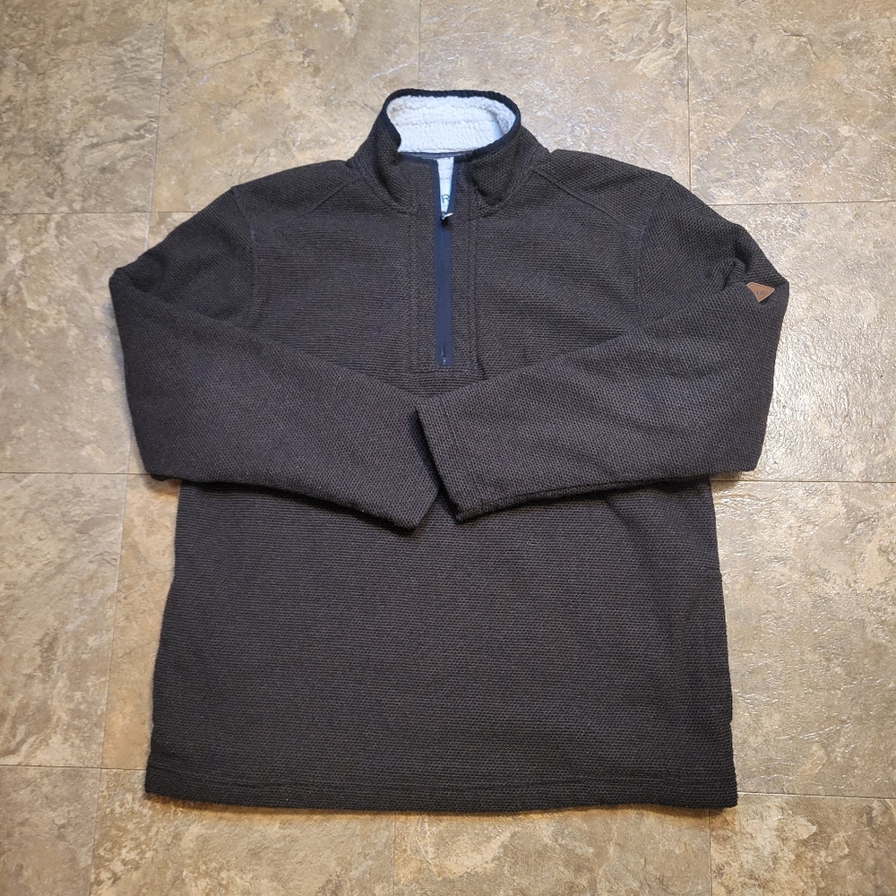 Orvis 1/4 Zip Brighton Sweater Mens Medium Brown Long Sleeve Sherpa Lined